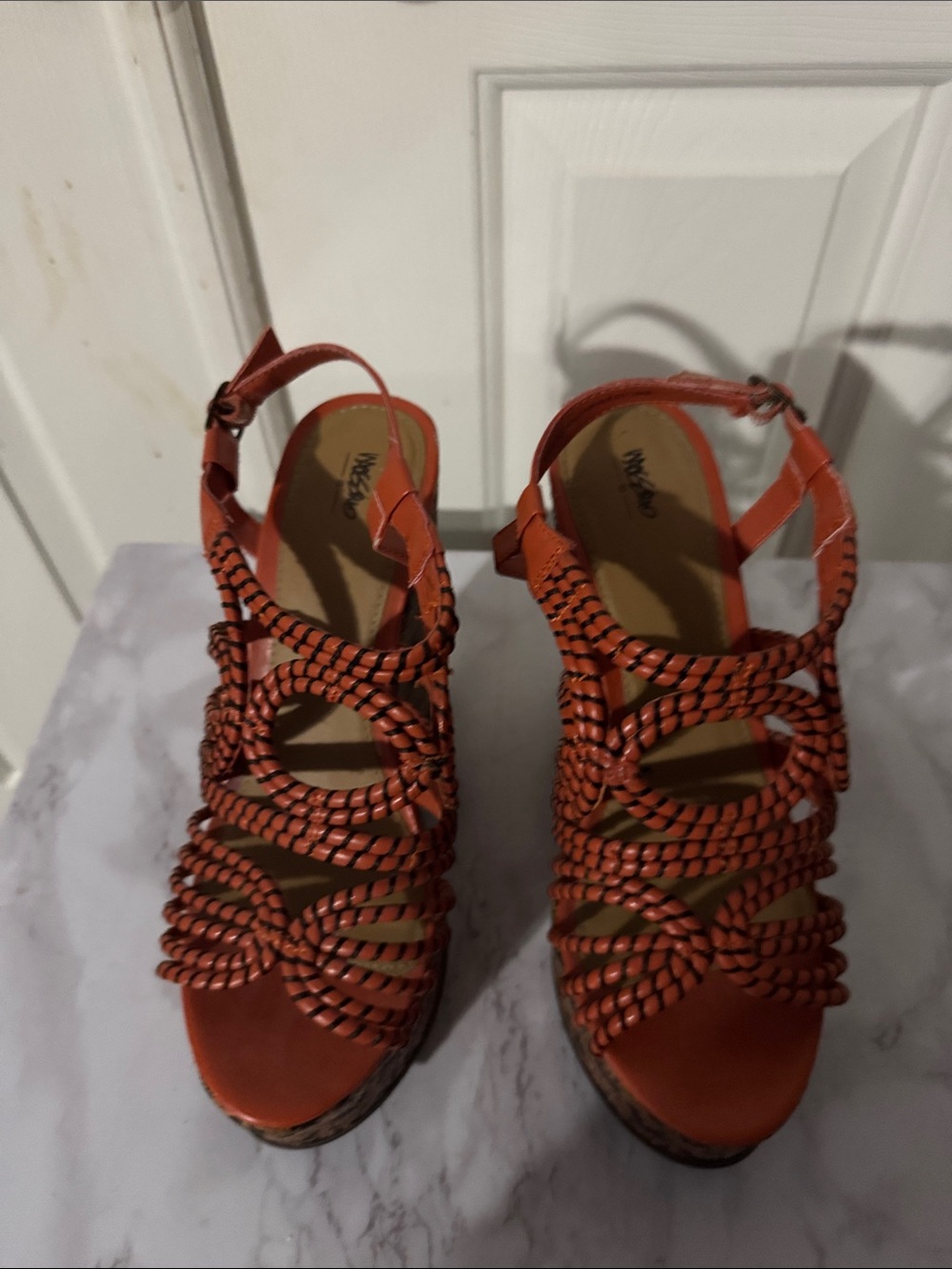 Women's Braided Orange Wedge Sandals